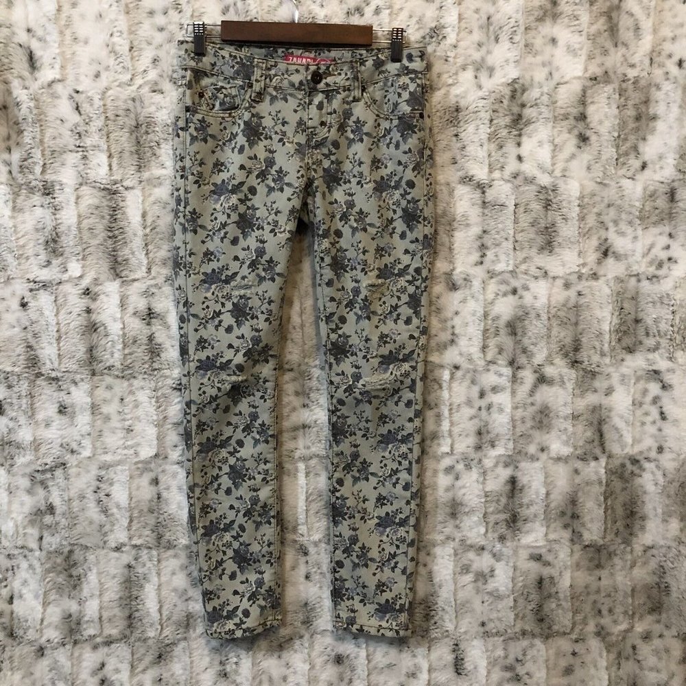 Zanadi Womens Jeans Size 5  Blue Flower Print Distressed Skinny Jeans